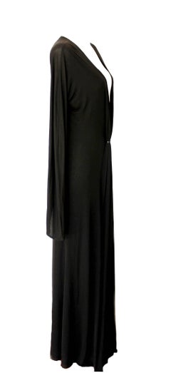 Iconic Gucci by Tom Ford 1999 Black Deep Cleavage Maxi Dress Evening Gown S