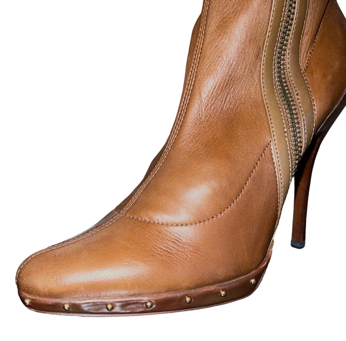 cognac high heel boots