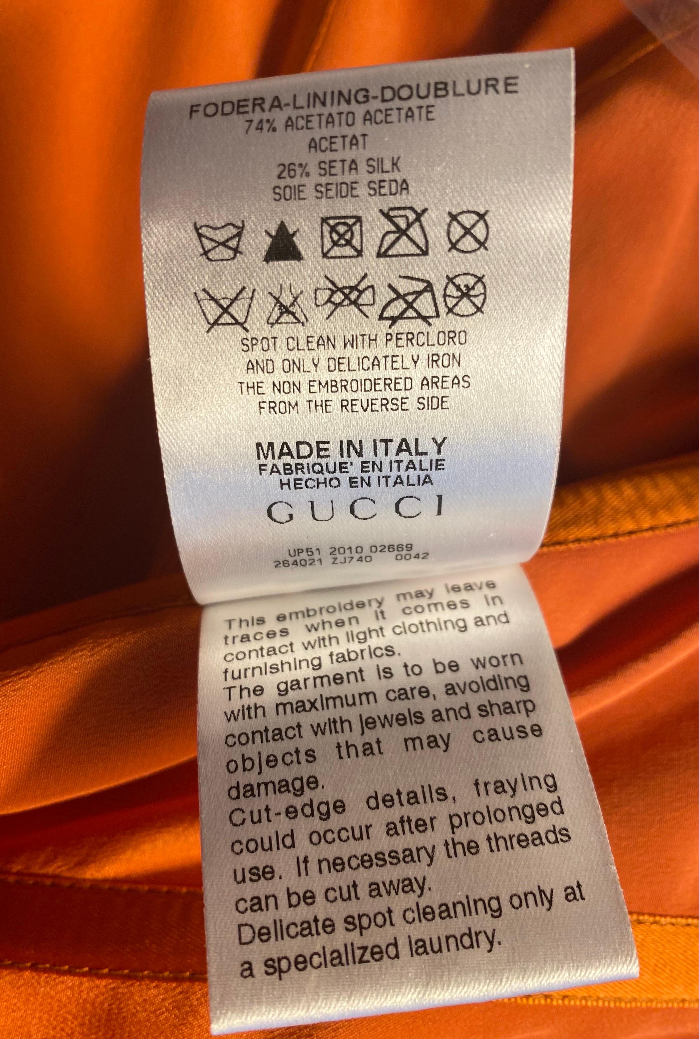 Iconic Gucci Embroidered Orange Dress with Feathers 38 - 2 NWT! For Sale 7