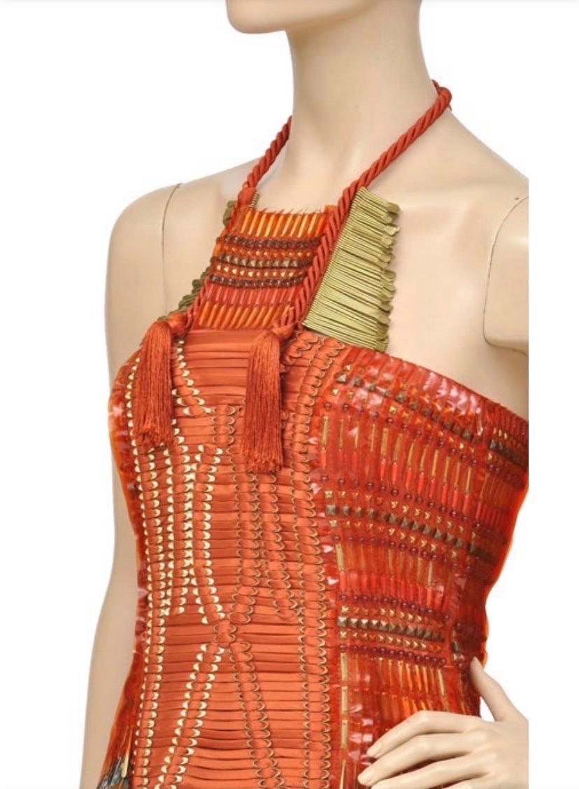 Women's Iconic Gucci Embroidered Orange Dress with Feathers 38 - 2 NWT! For Sale