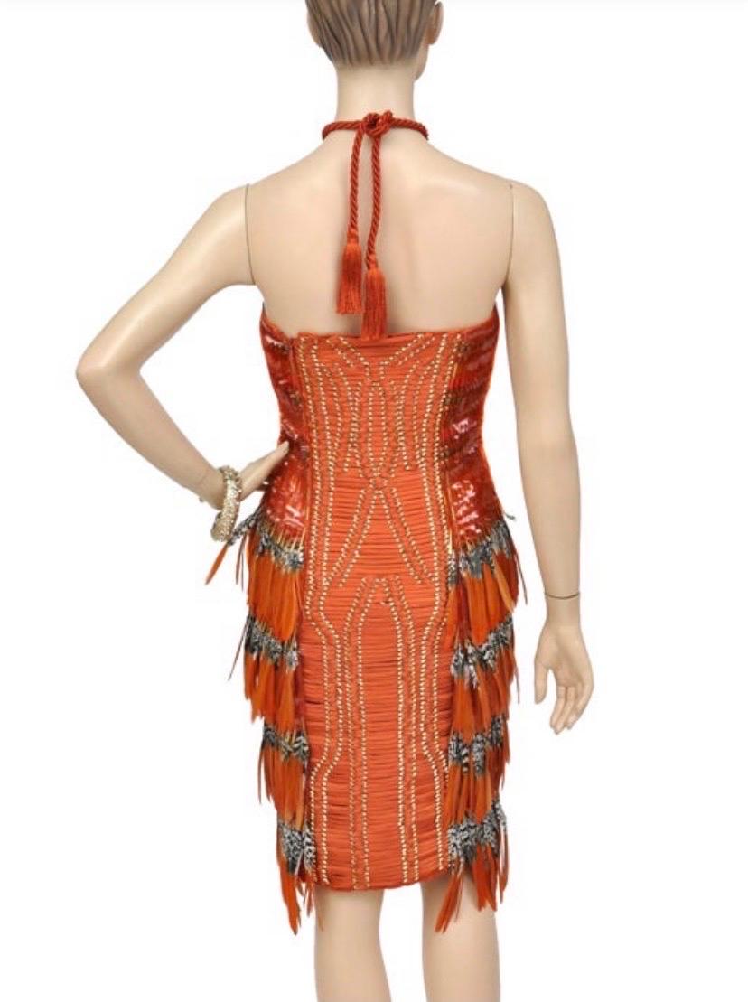Ikonisches besticktes orangefarbenes Gucci-Kleid mit Federn 38 - 2 neu mit Etikett! im Angebot 1