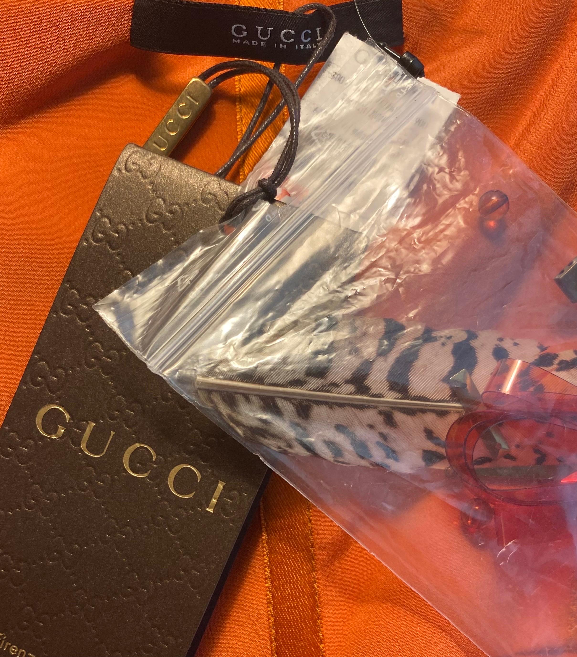 Ikonisches besticktes orangefarbenes Gucci-Kleid mit Federn 38 - 2 neu mit Etikett! im Angebot 5