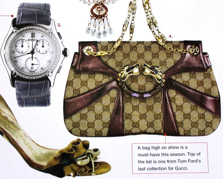 UNWORN Gucci by Tom Ford 2004 Monogram Canvas Jeweled Dragon Bag Bamboo Chain For Sale 7