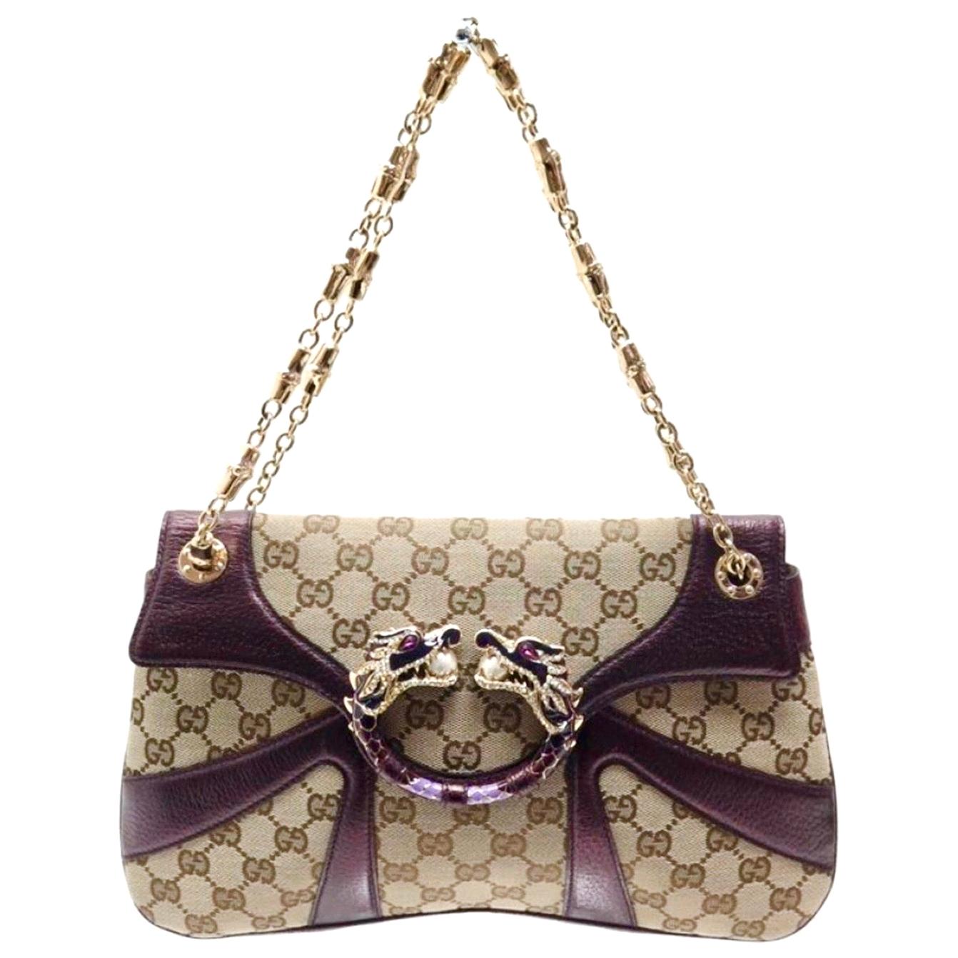 UNWORN Gucci by Tom Ford 2004 Monogram Canvas Jeweled Dragon Bag Bamboo  Chain For Sale at 1stDibs | gucci dragon bag