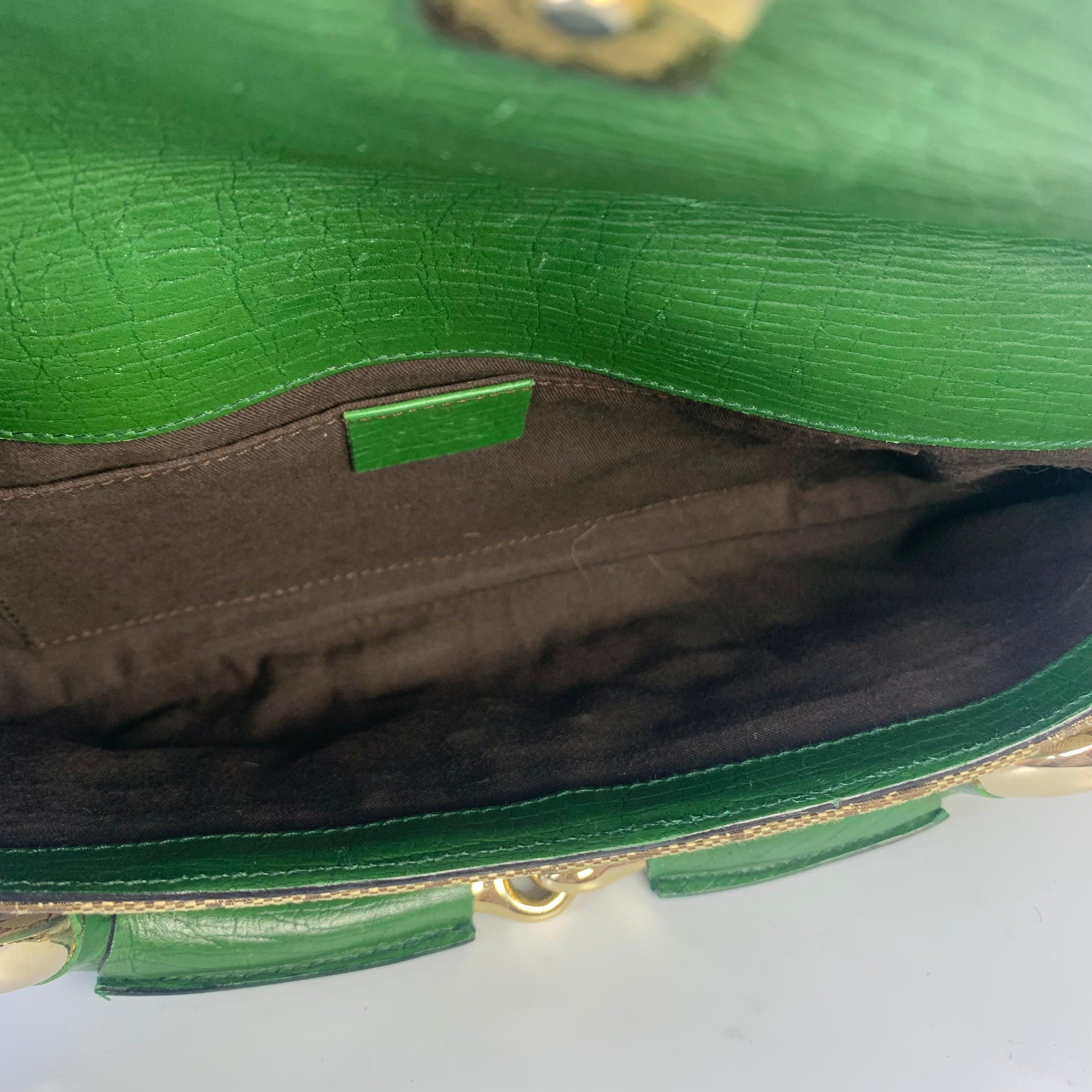 Iconic Gucci Horsebit 1955 Chain Cloth Gucci Monogram Green Leather & Gold Studs 9
