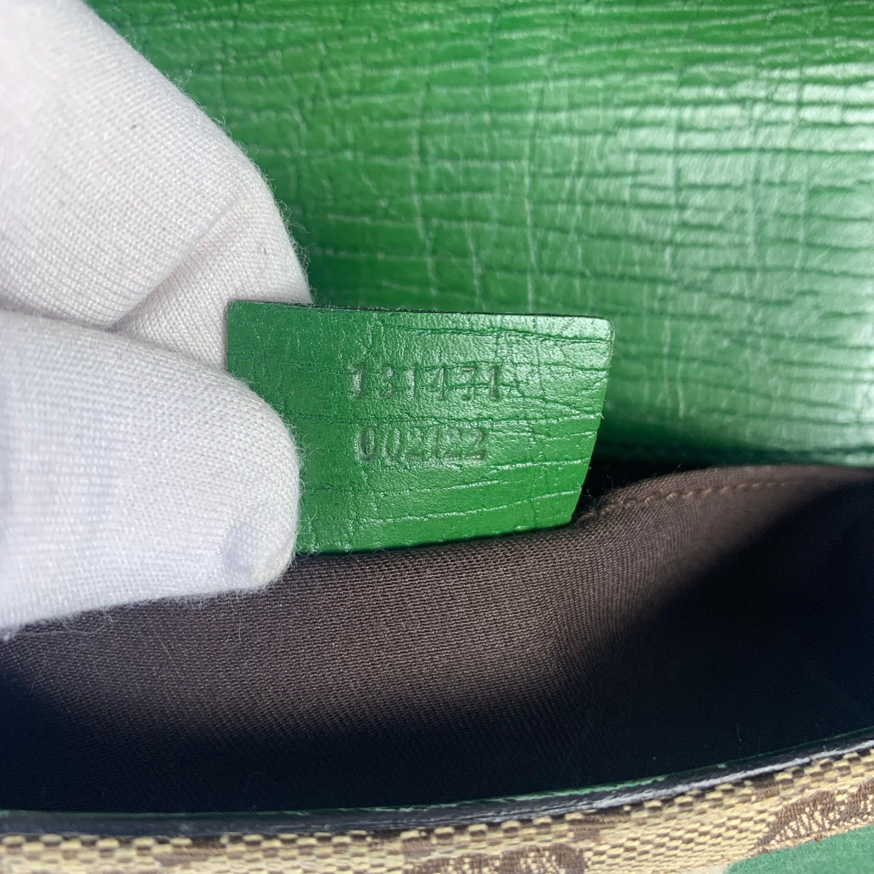 Iconic Gucci Horsebit 1955 Chain Cloth Gucci Monogram Green Leather & Gold Studs 11