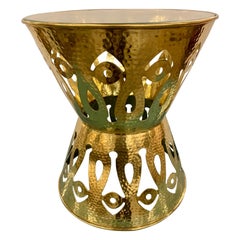 Iconic Hammered Brass and Glass End Table