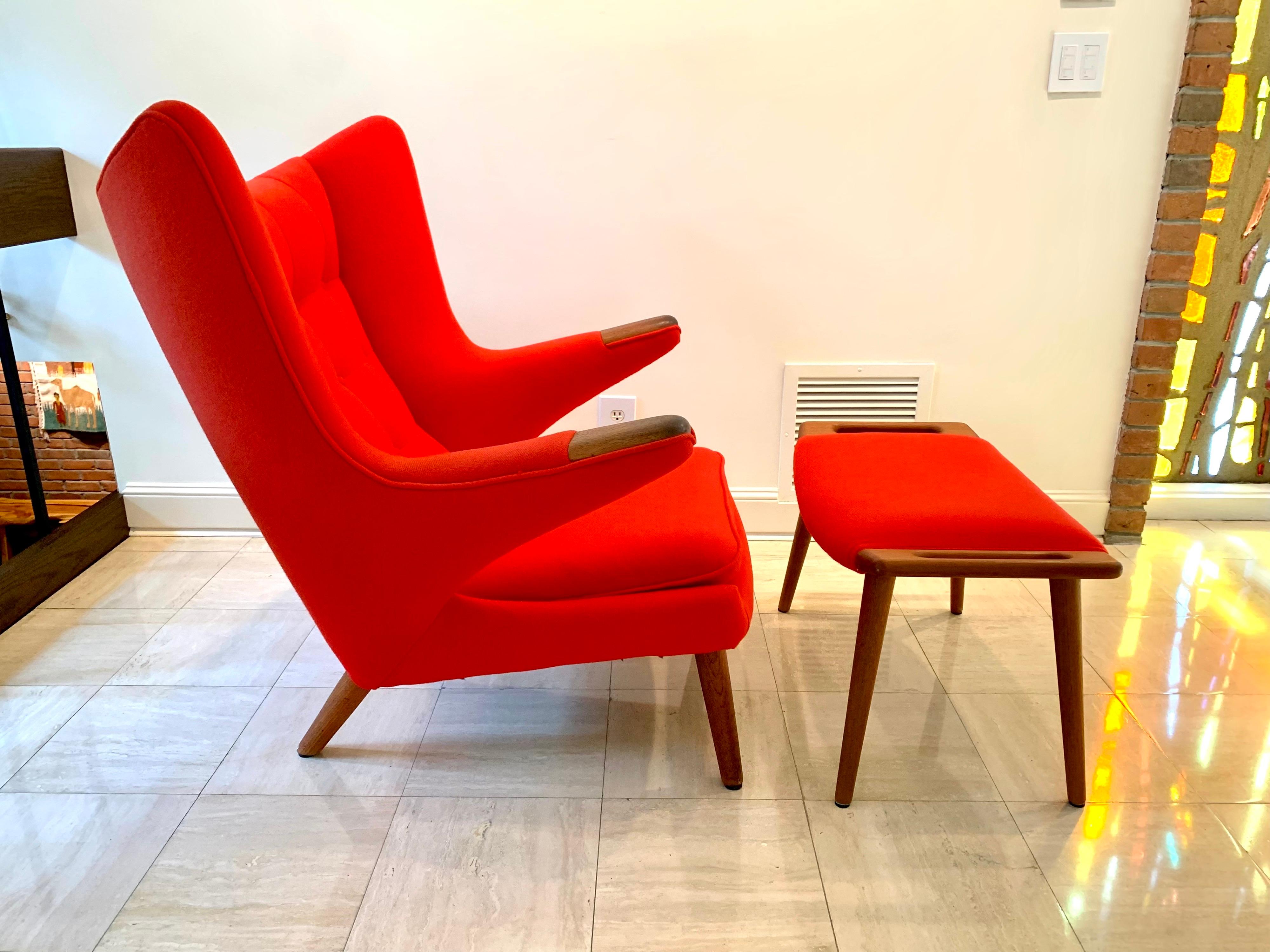 Iconic Hans J. Wegner Signed Papa Bear Chair & Ottoman AP-19 & AP-29 3