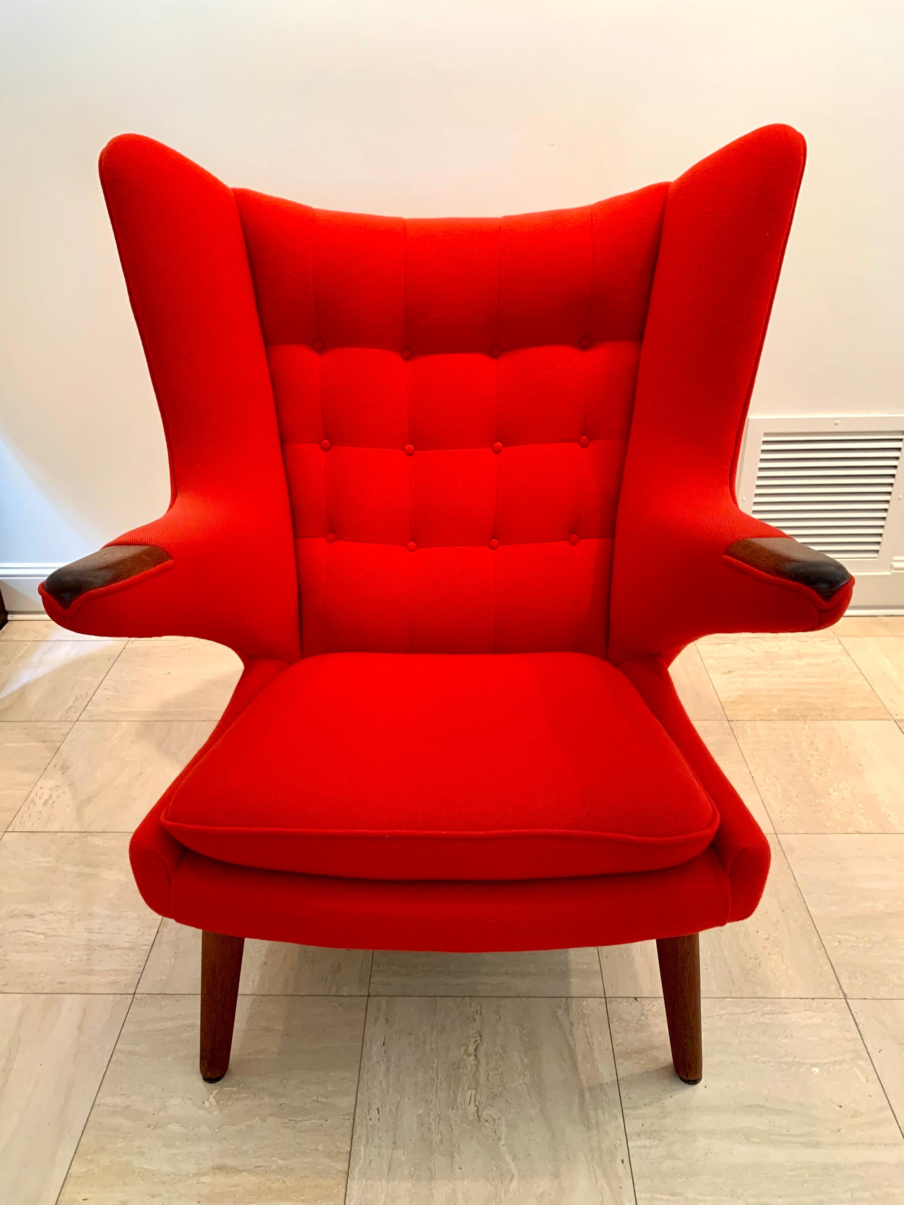 Scandinavian Modern Iconic Hans J. Wegner Signed Papa Bear Chair & Ottoman AP-19 & AP-29
