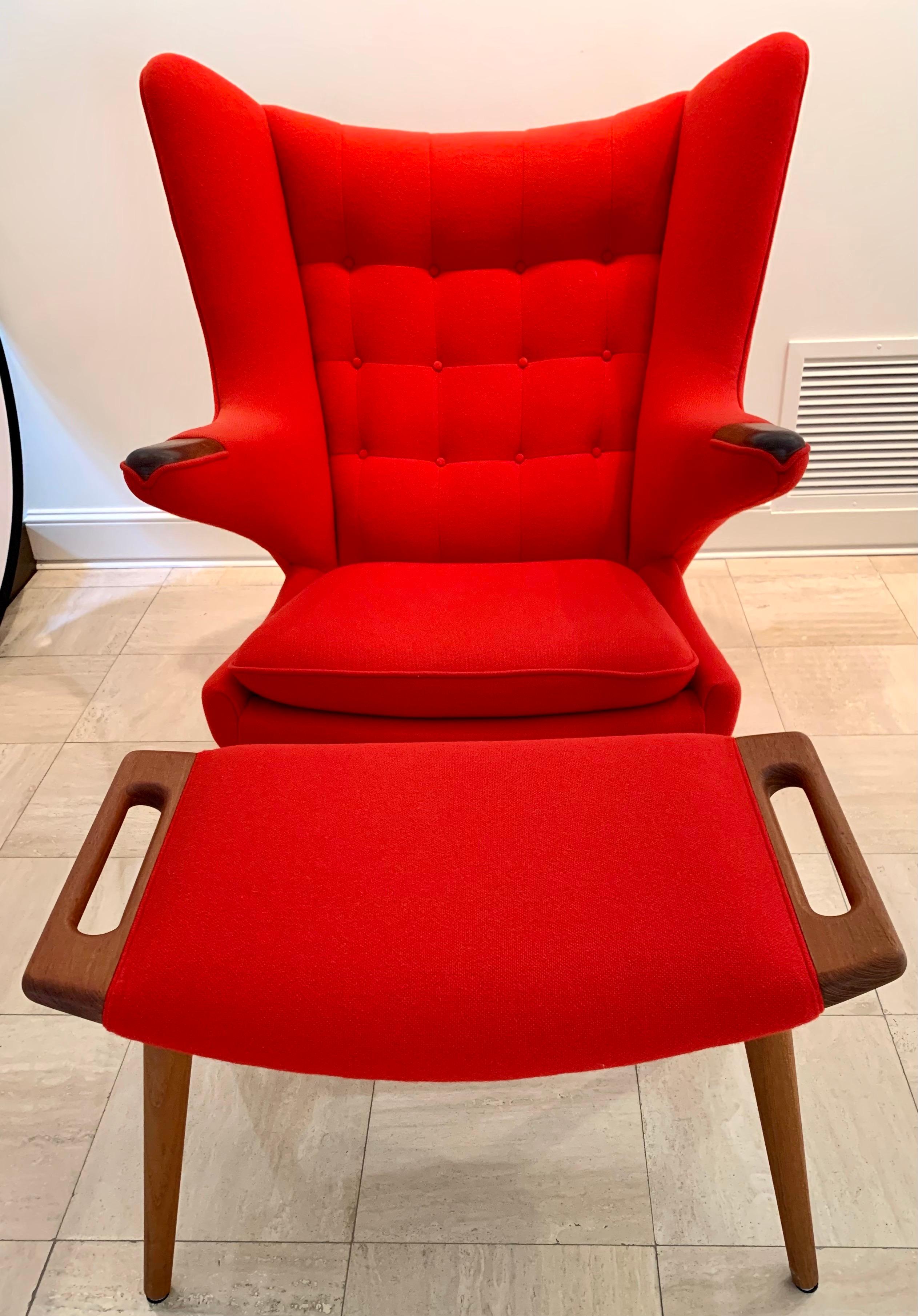 Danish Iconic Hans J. Wegner Signed Papa Bear Chair & Ottoman AP-19 & AP-29