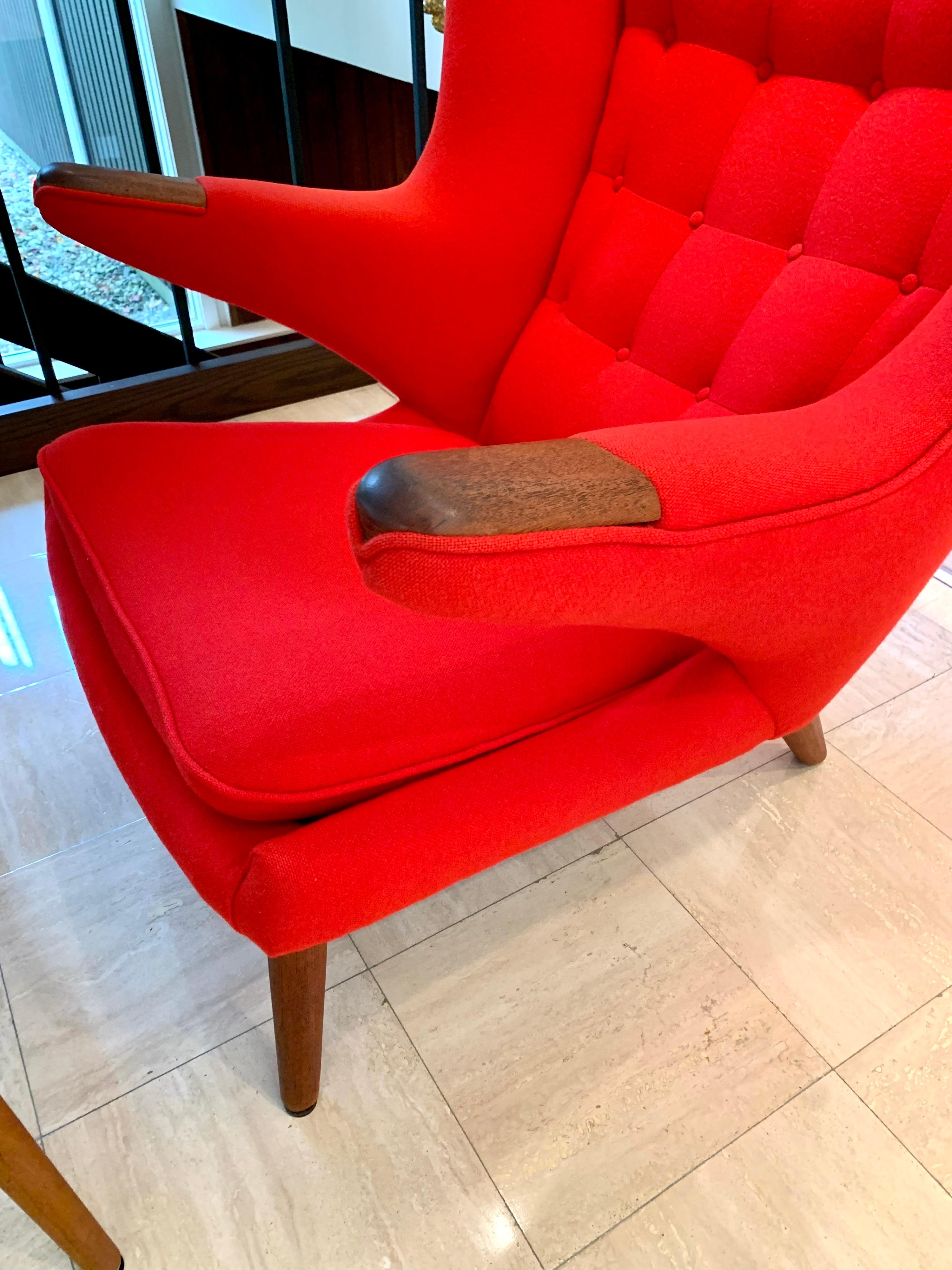 Fabric Iconic Hans J. Wegner Signed Papa Bear Chair & Ottoman AP-19 & AP-29