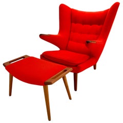 Iconic Hans J. Wegner Signed Papa Bear Chair & Ottoman AP-19 & AP-29