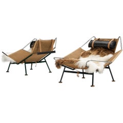 Iconic Hans Wegner ‘Flag Halyard’ Lounge Chairs Early Edition Model GE225