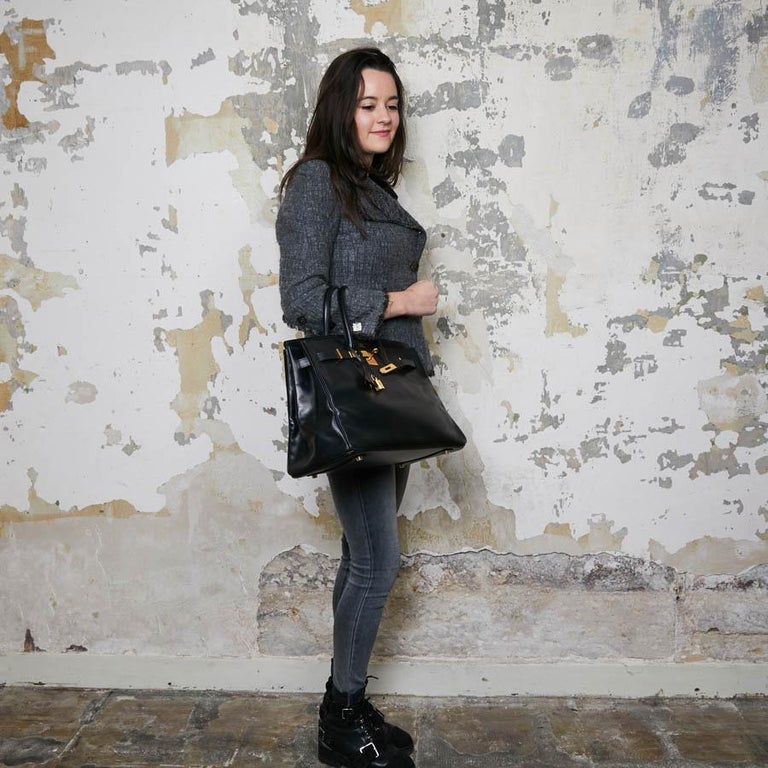 HERMES Black Box Leather Birkin 35 Handbag – Fashion Reloved