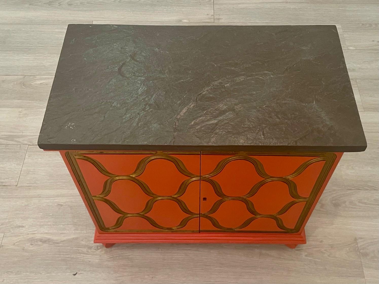 Iconic Hermes Orange & Gold Cabinet with Slate Top by Dorothy Draper For Sale 3