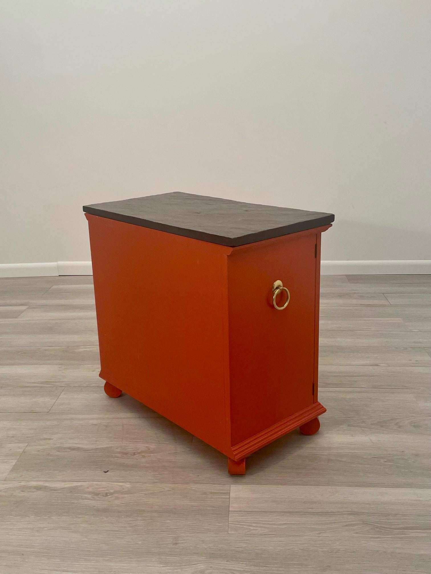 Iconic Hermes Orange & Gold Cabinet with Slate Top by Dorothy Draper In Good Condition For Sale In Hopewell, NJ