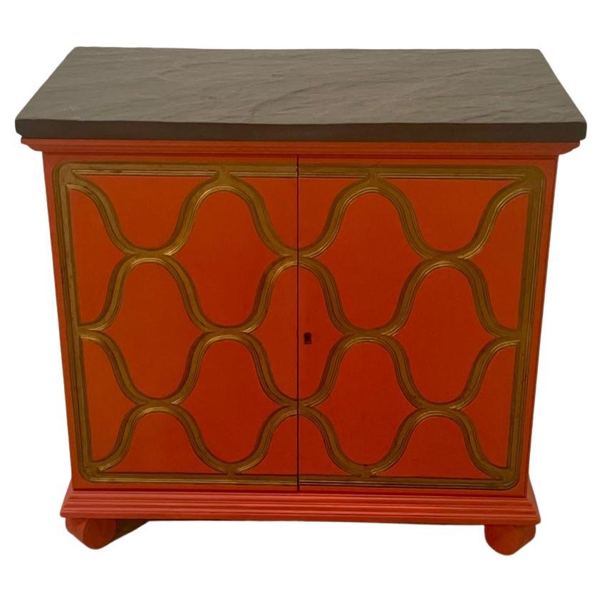 Iconic Hermes Orange & Gold Cabinet with Slate Top by Dorothy Draper For Sale