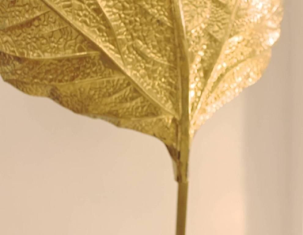 Iconic Italian 1970s Leaf-Shaped Floor Lamp Designed by Tommaso Barbi, in Brass 1