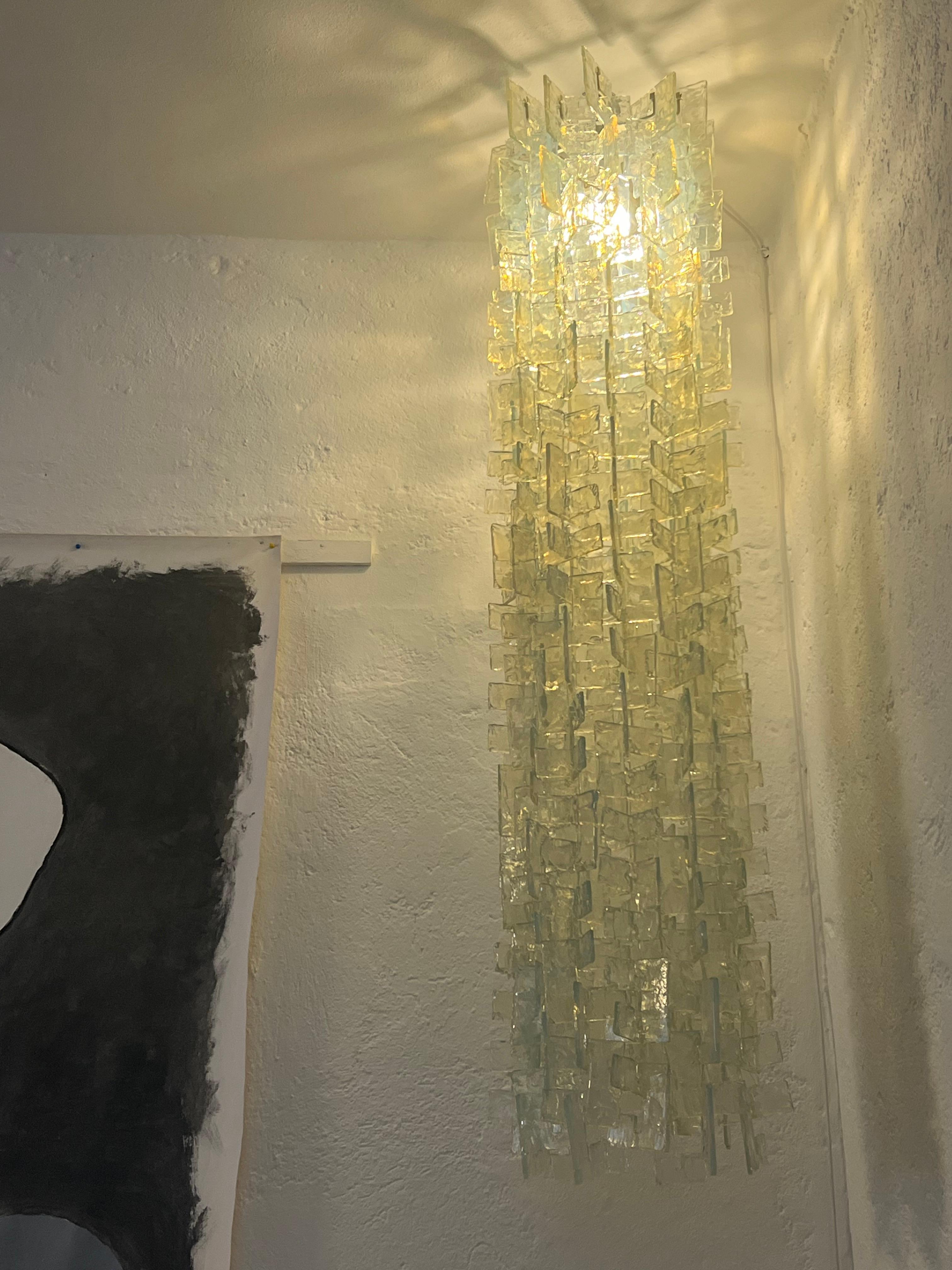 Metal Iconic Italian Murano glass pendant chandelier, 1960's Carlo Nason for Mazzega For Sale