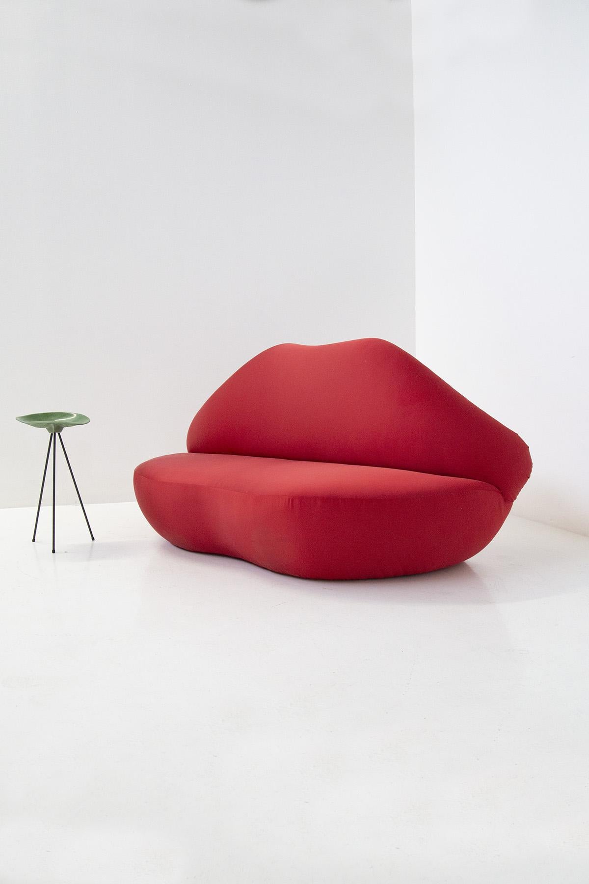 Iconic Italian sofa Model Bocca attributed to Studio 65 for the EDRA manufacture of the 1970s. The sofa is the Bocca model that became a POP icon of the famous Italian 1970s. Reupholstered in access red fabric to make every person's eyes catch. Some