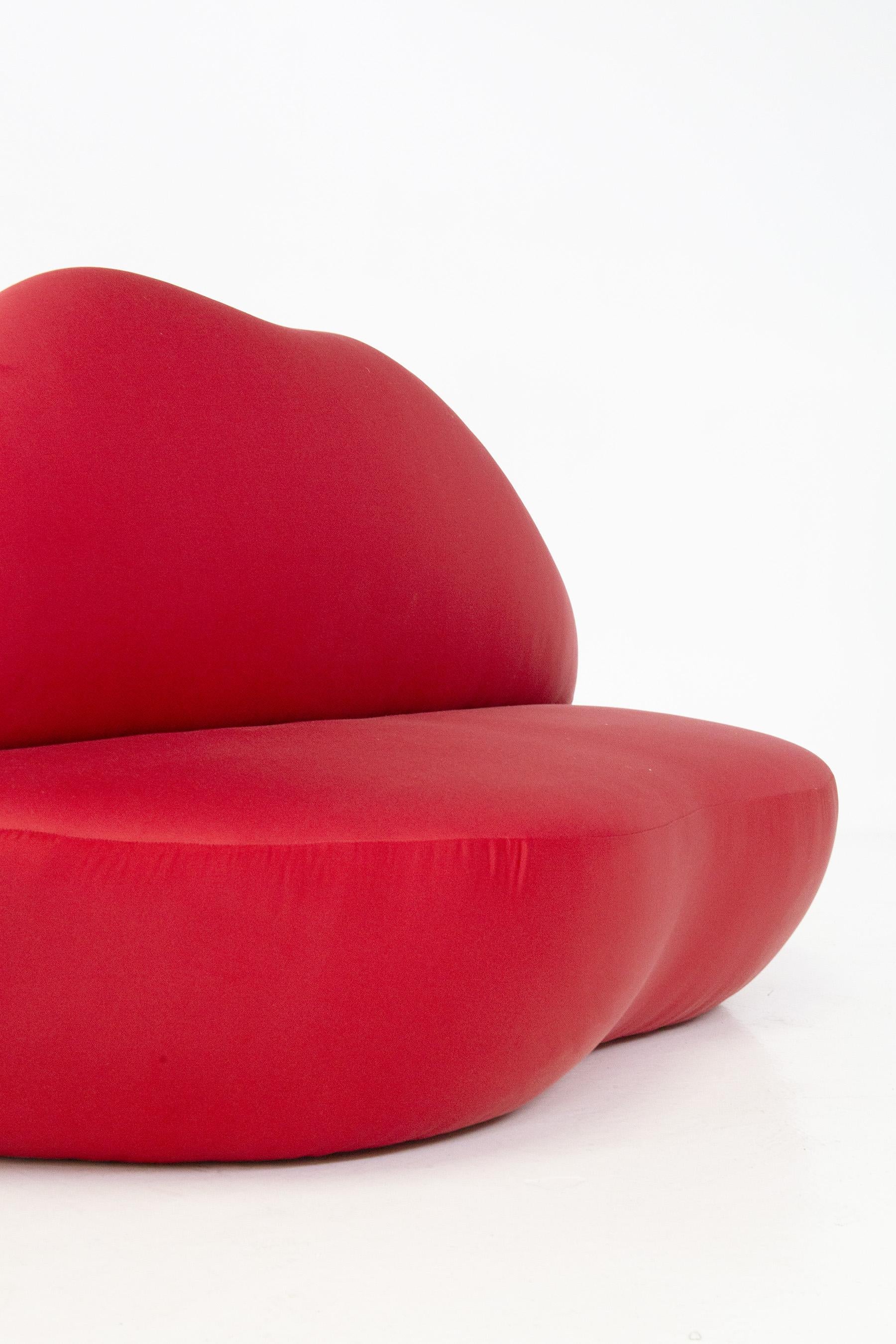 Fabric Iconic Italian Red Sofa Mod. Bocca Attributed. to Edra Studio 65