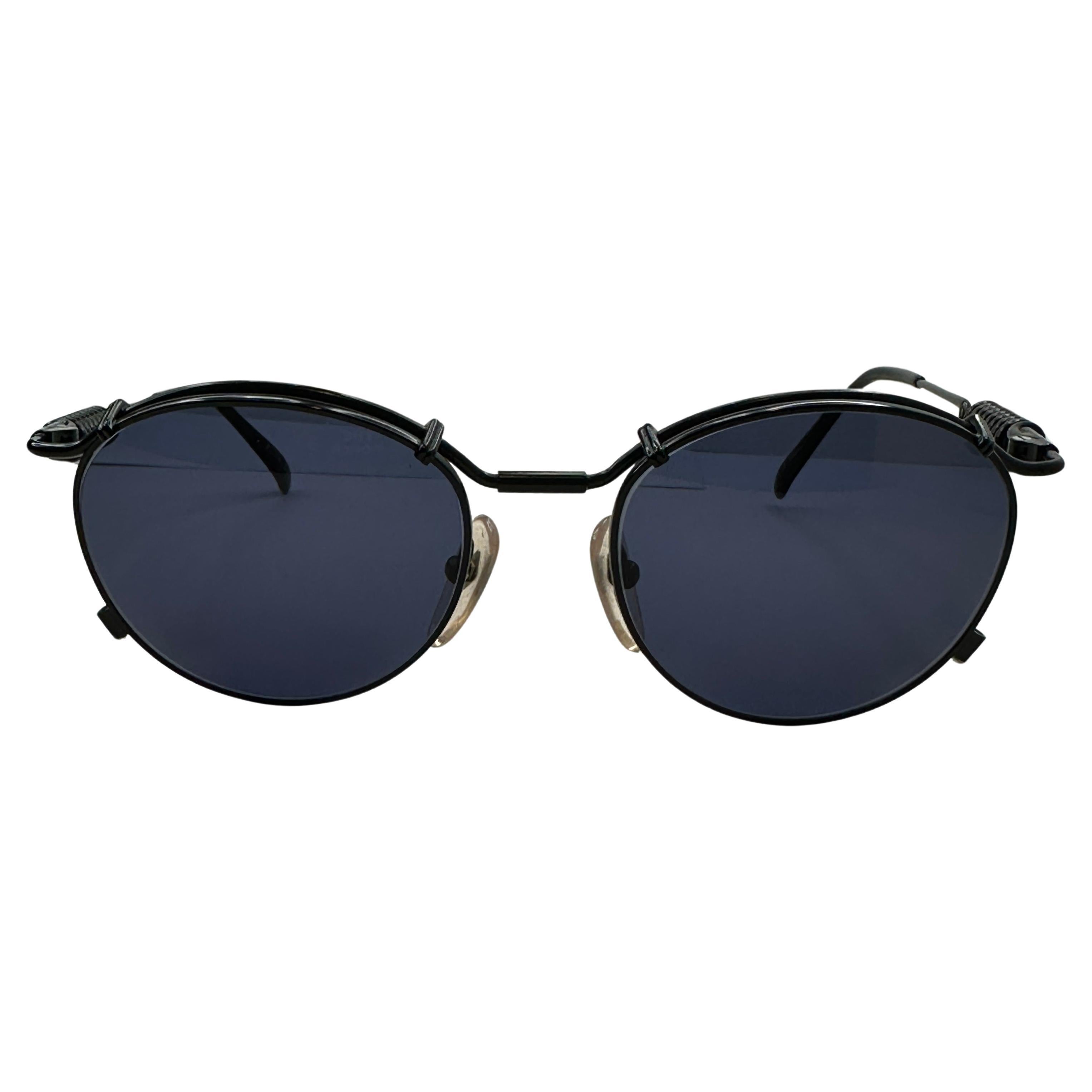 Iconic Jean Paul Gaultier Black Metal "Limited Edition" "Spring Coil" Sunglasses For Sale