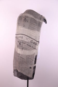 Iconic John Galliano Newspaper Print / 200cm Scarf / Mohair + Silk