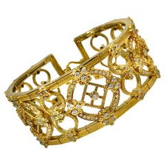 Iconic Judith Ripka 18K Yellow Gold and Diamond Wide Bracelet
