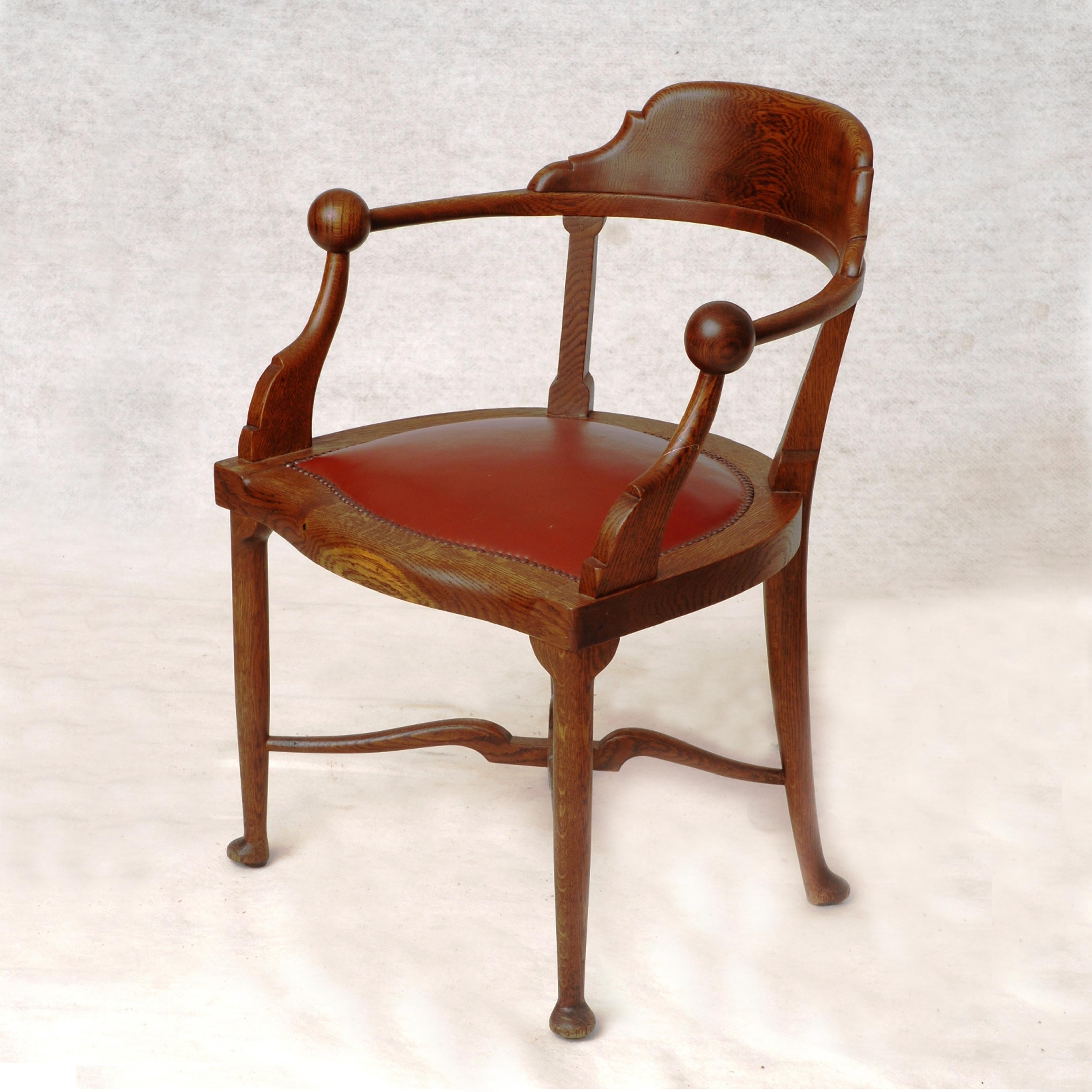 Hungarian Iconic Karoly Lingel Solid Oak Two Spheres Armchair, Hungary, 1900s For Sale