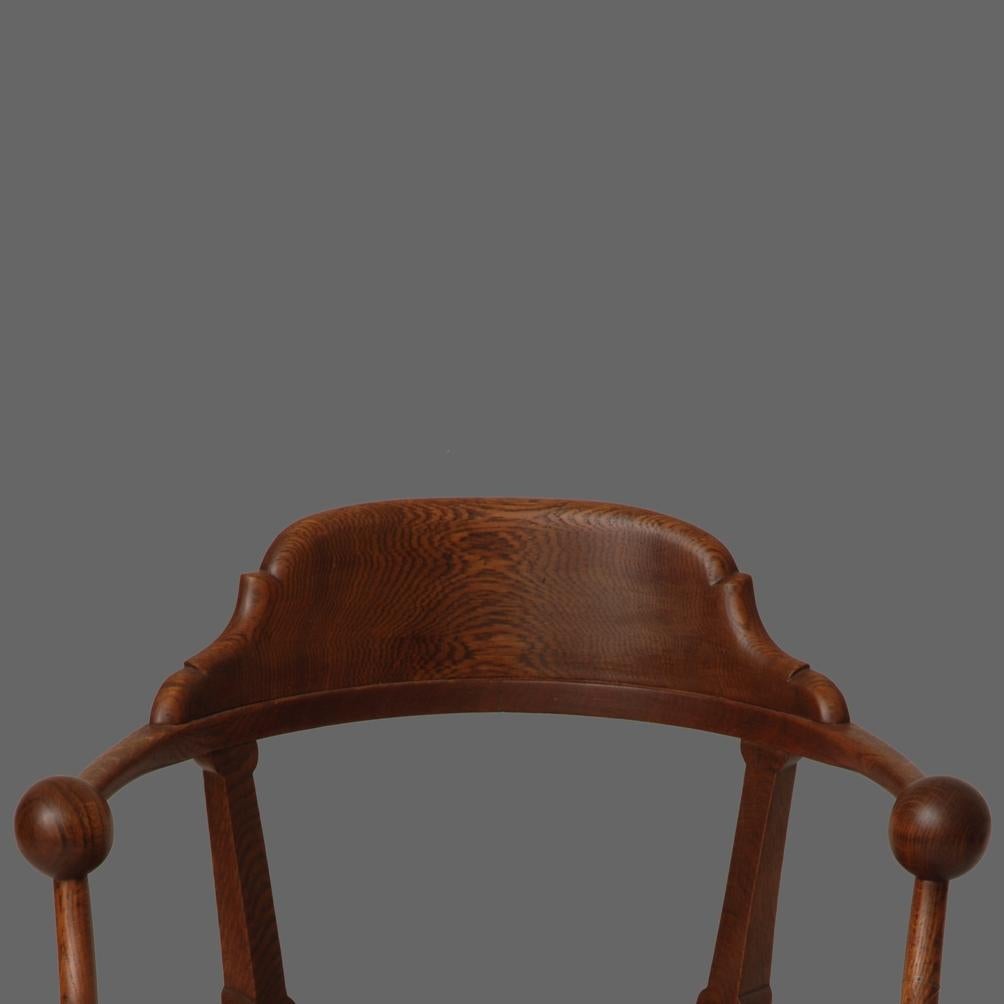 Iconic Karoly Lingel Solid Oak Two Spheres Armchair, Hungary, 1900s In Good Condition For Sale In BUDAPEST, HU