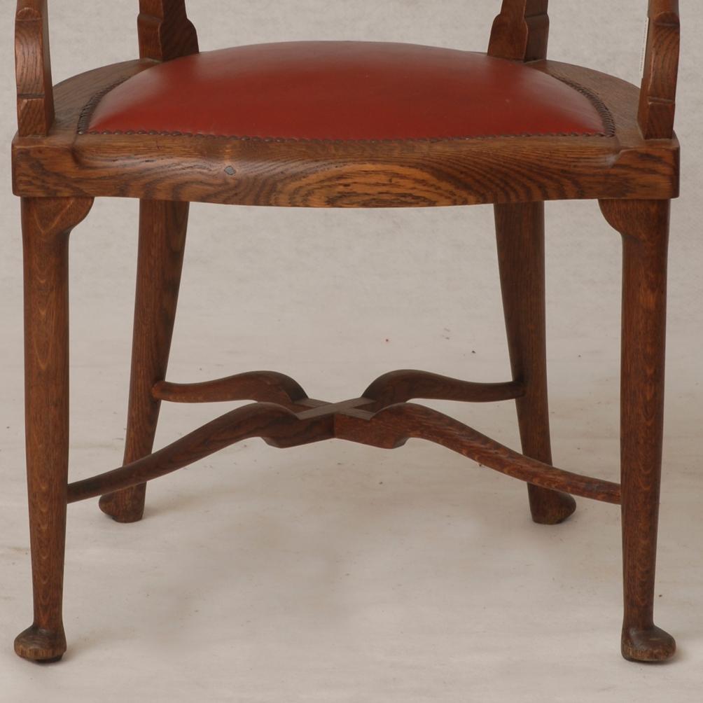 Early 20th Century Iconic Karoly Lingel Solid Oak Two Spheres Armchair, Hungary, 1900s For Sale