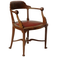Antique Iconic Karoly Lingel Solid Oak Two Spheres Armchair, Hungary, 1900s