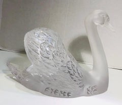 Iconic Large Lalique France 'Swan Head Up' Crystal Sculpture