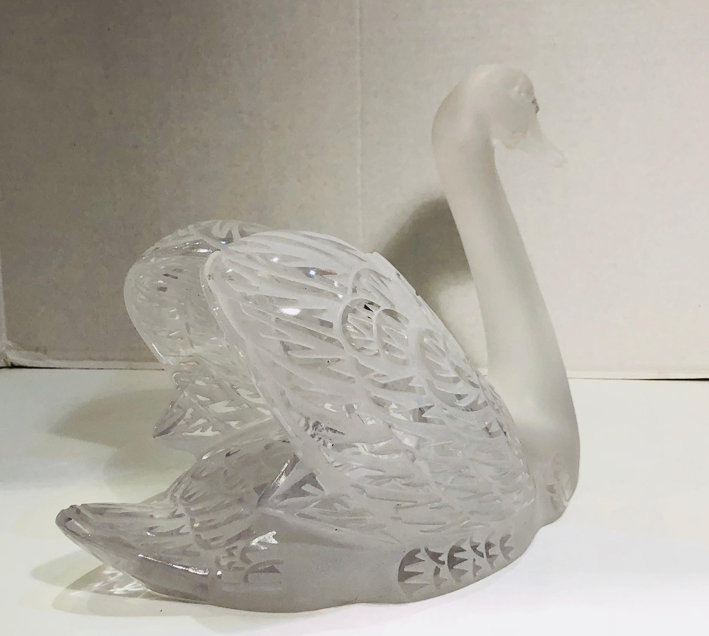 French Iconic Large Lalique France 'Swan Head Up' Crystal Sculpture