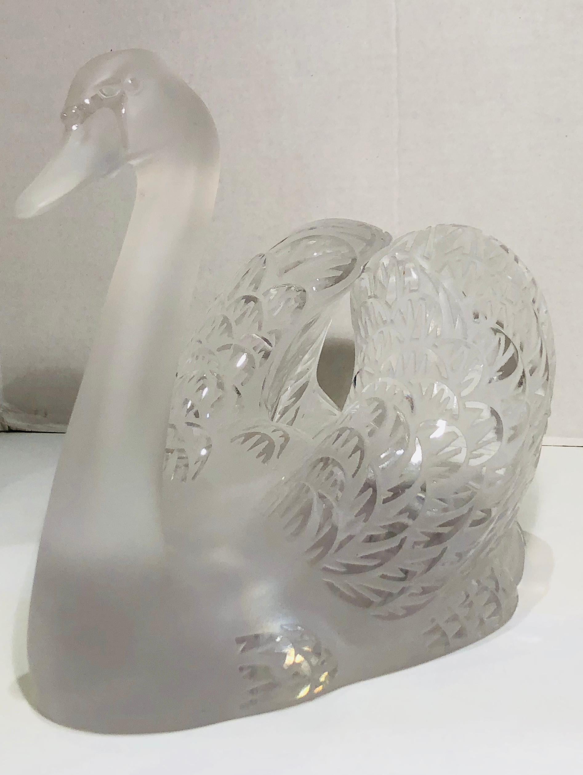 French Iconic Large Lalique France 'Swan Head Up' Crystal Sculpture For Sale