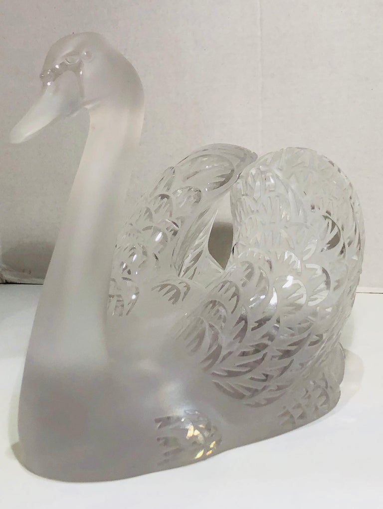 Contemporary Iconic Large Lalique France 'Swan Head Up' Crystal Sculpture For Sale