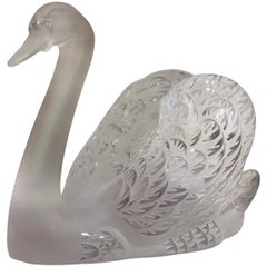 Iconic Large Lalique France 'Swan Head Up' Crystal Sculpture