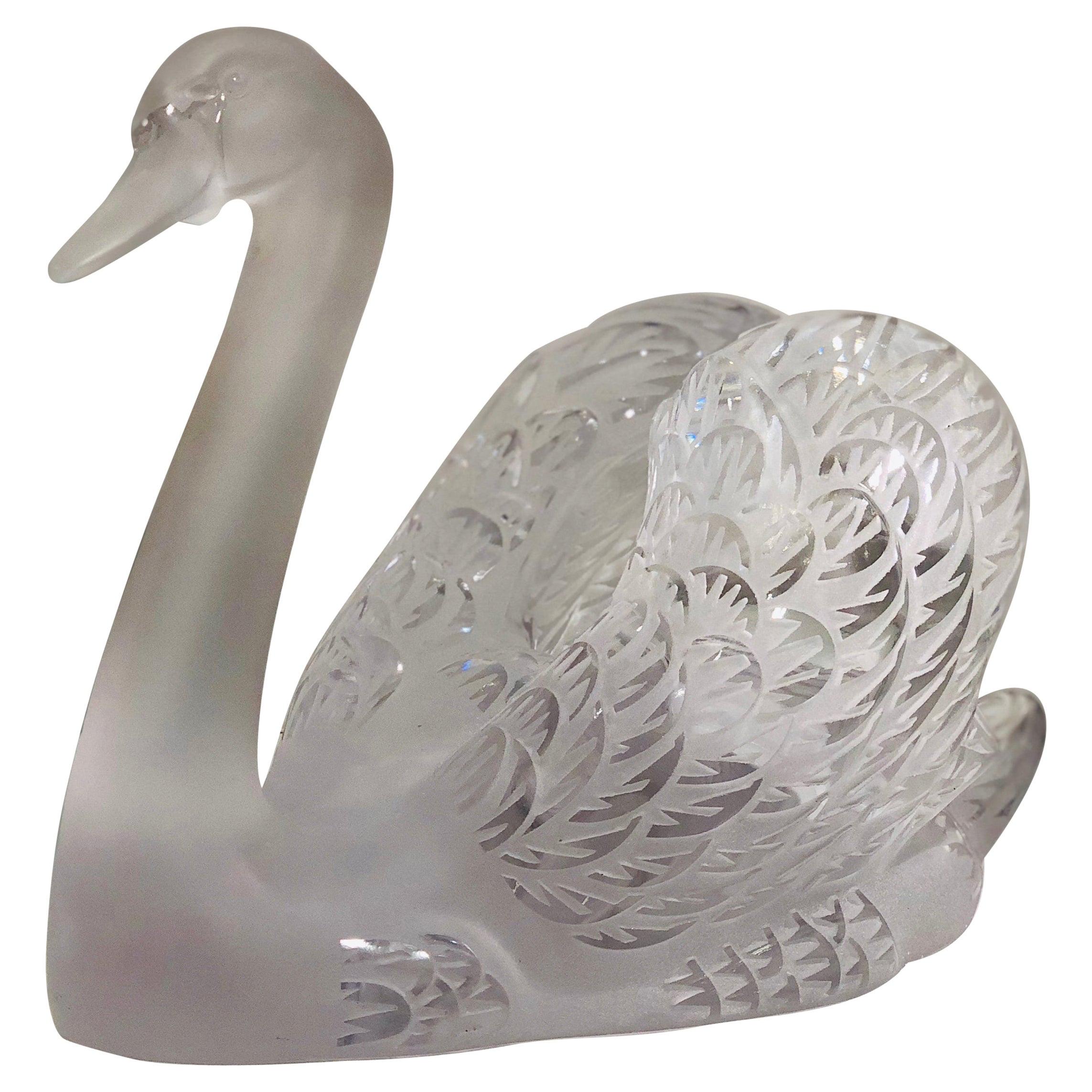 Grande sculpture emblématique en cristal Lalique France « Swan Head Up » (tête de cygne)