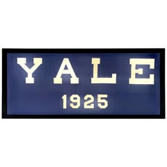 Vintage Iconic Large Yale University 1925 Pennant Framed Blue and White Banner