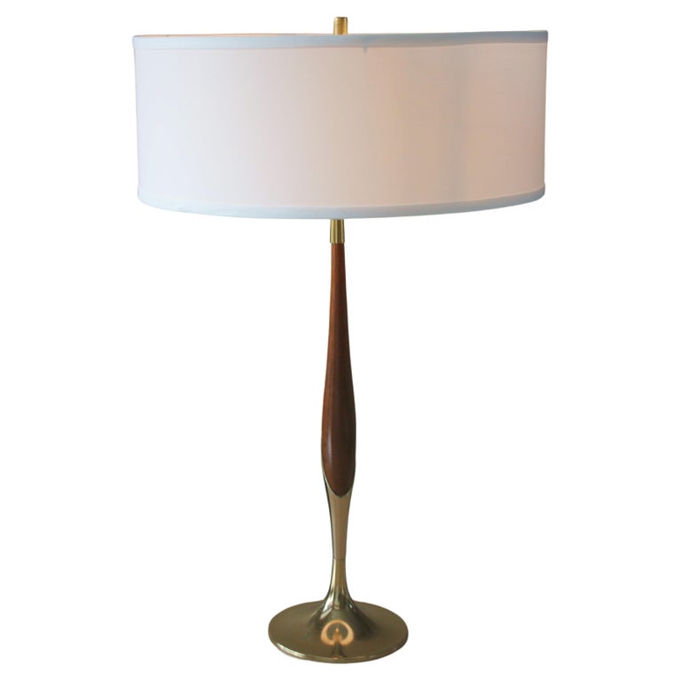 Iconic Laurel Walnut and Brass Mid Century Modern Table Lamp