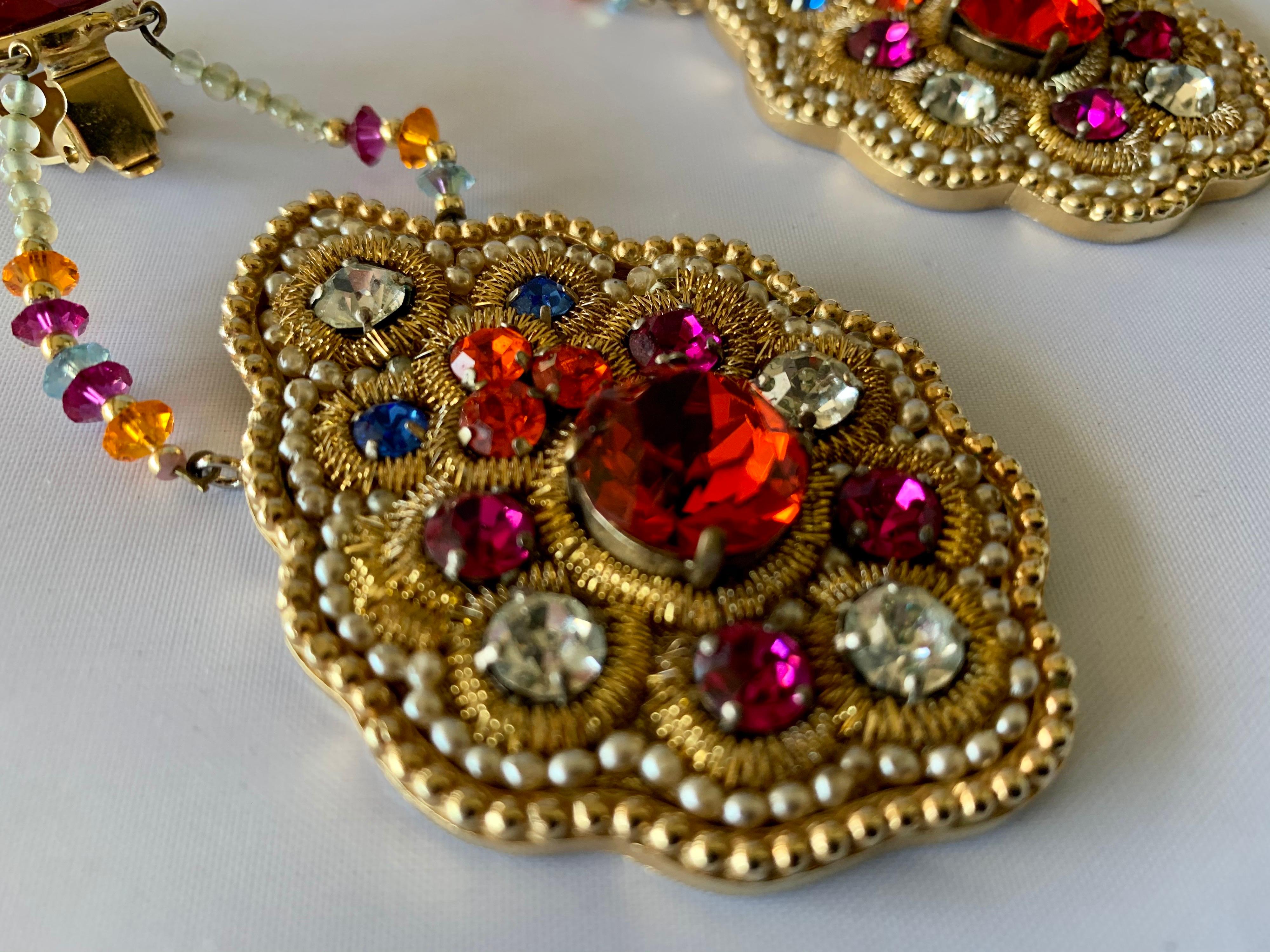 Byzantine Iconic Lesage Paris Oversized Jeweled Earrings  For Sale