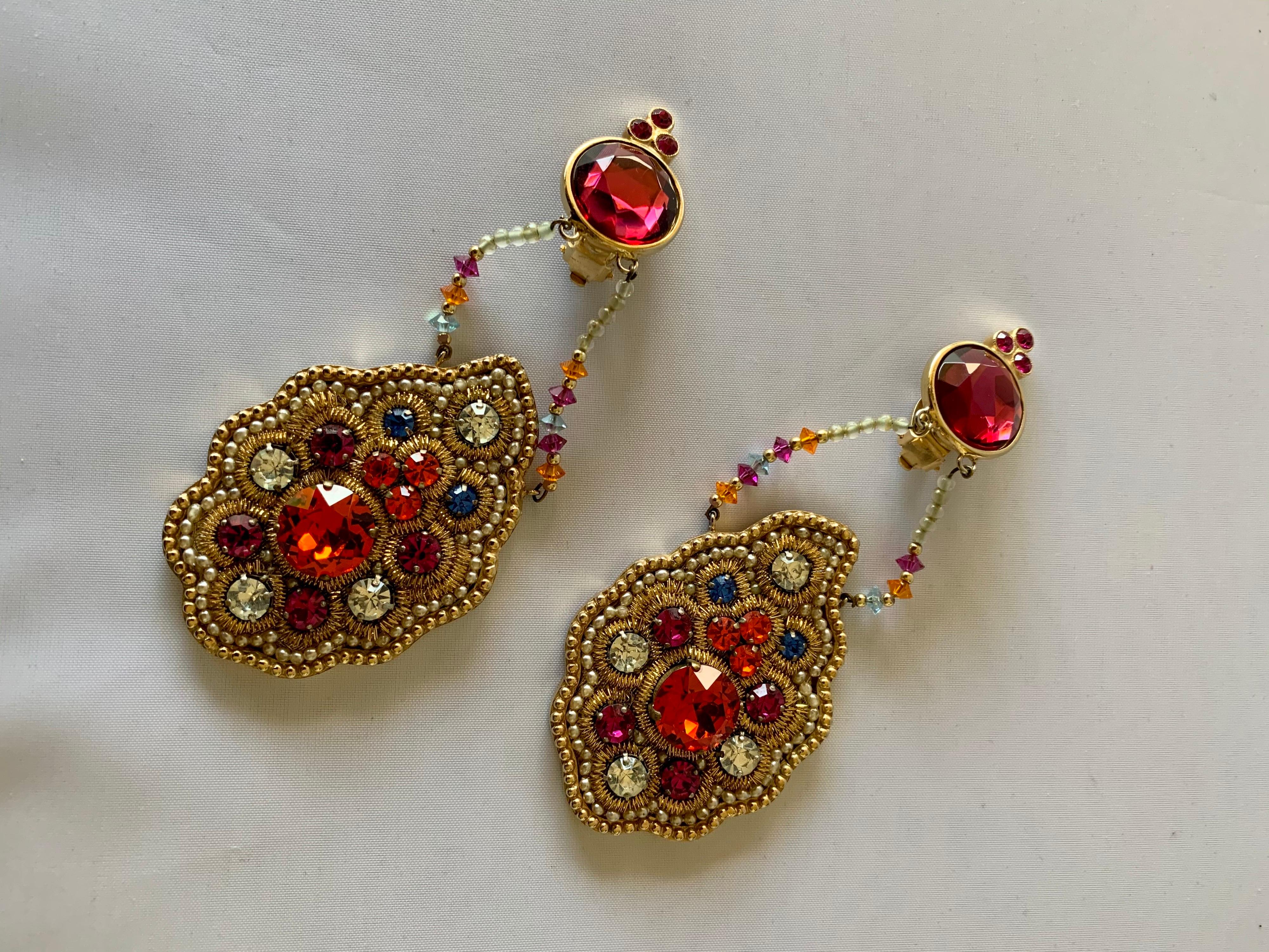 Women's or Men's Iconic Lesage Paris Oversized Jeweled Earrings  For Sale
