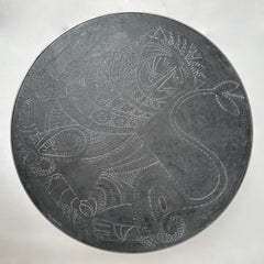 Table Icone Lion, plateau en métal estampé, Roger Capron, Vallauris 1969