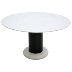 Iconic "Loto" E. Sottsass Carrara Marble and Black Lacquered Steel Italian Table