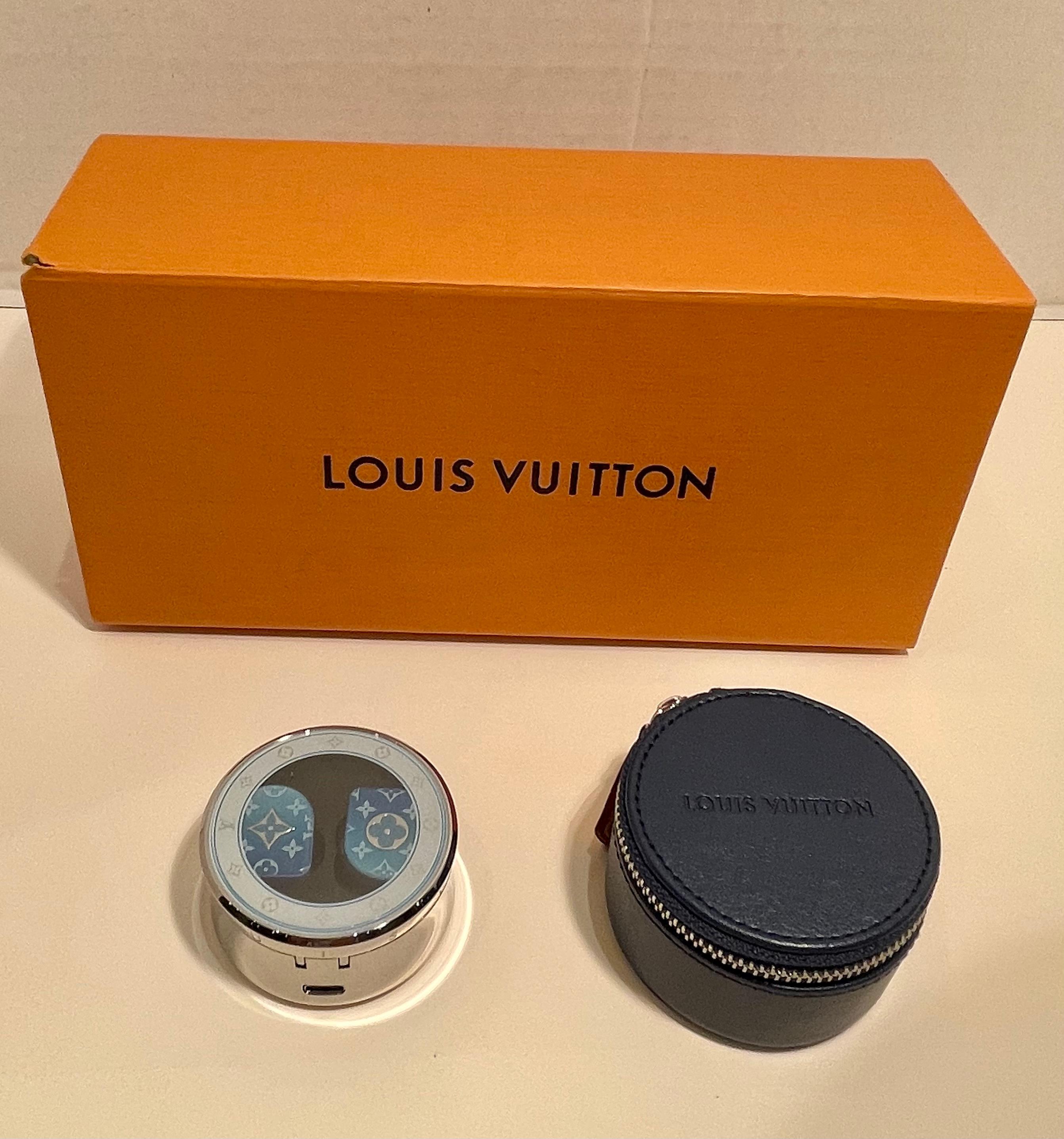 Gray Iconic Louis Vuitton Monogram Wireless Earphones in Vibrant Blue Gradient