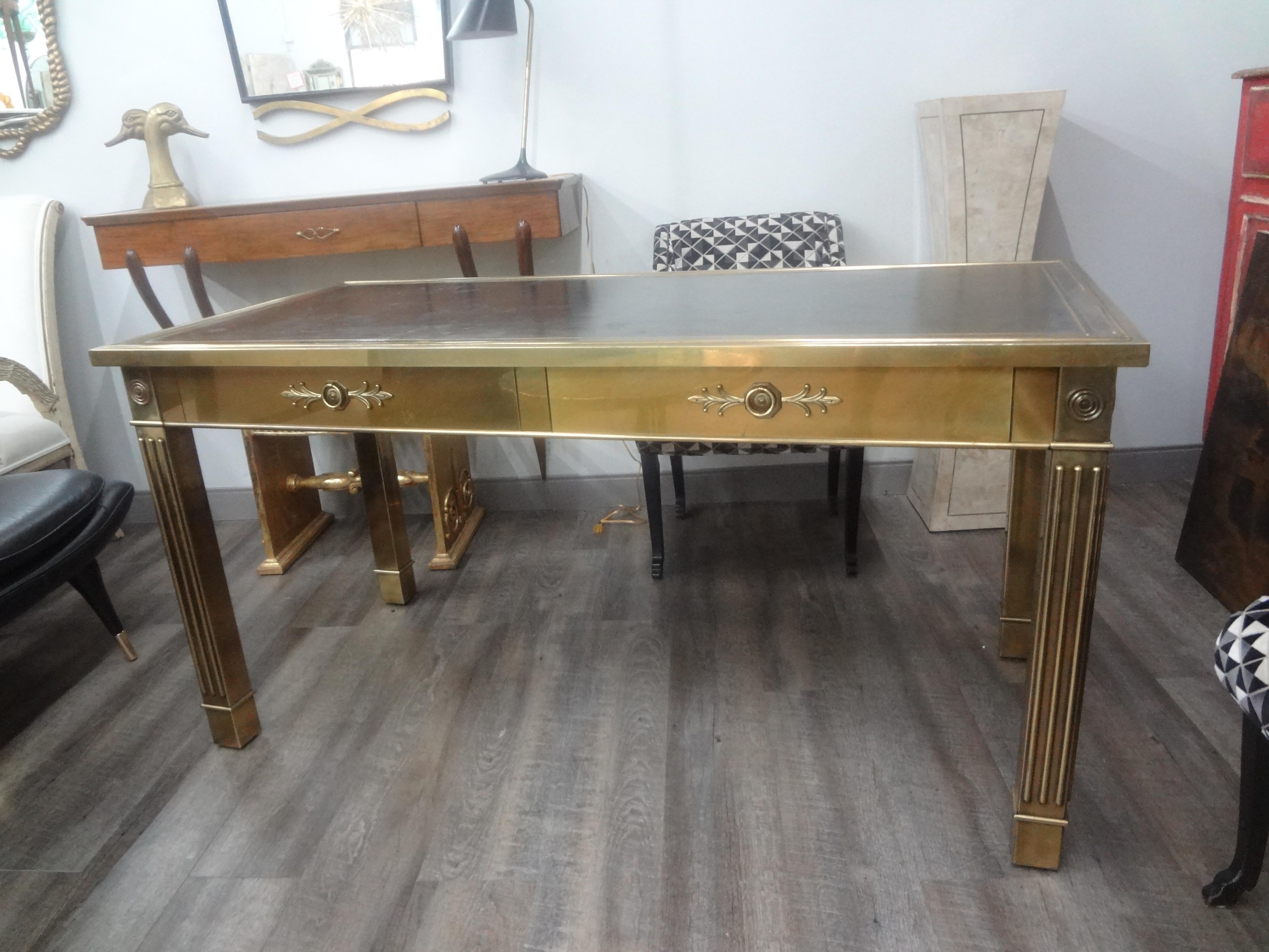 Iconic Mastercraft Brass Desk With Leather Top For Sale 4