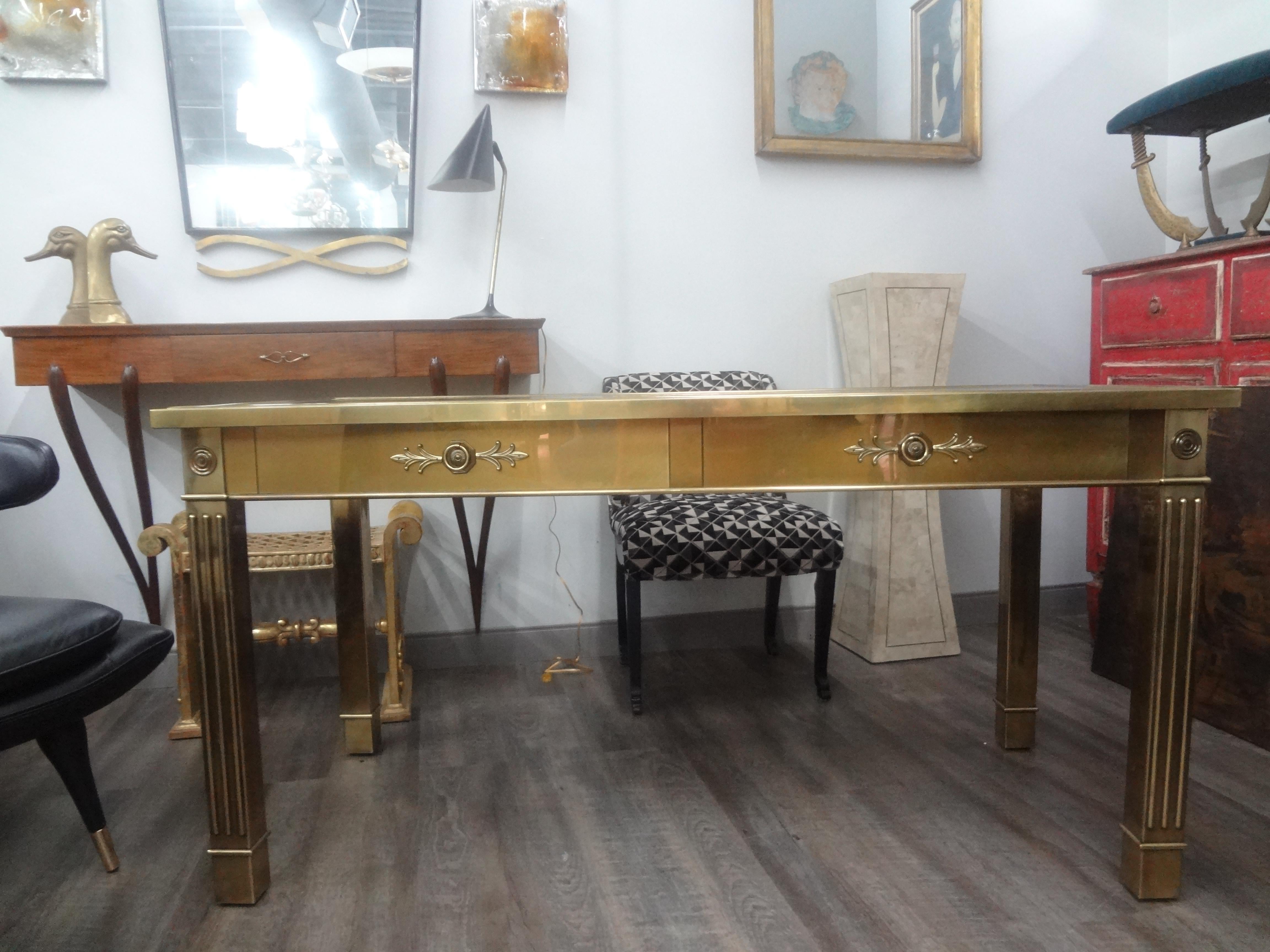 Iconic Mastercraft Brass Desk With Leather Top For Sale 8