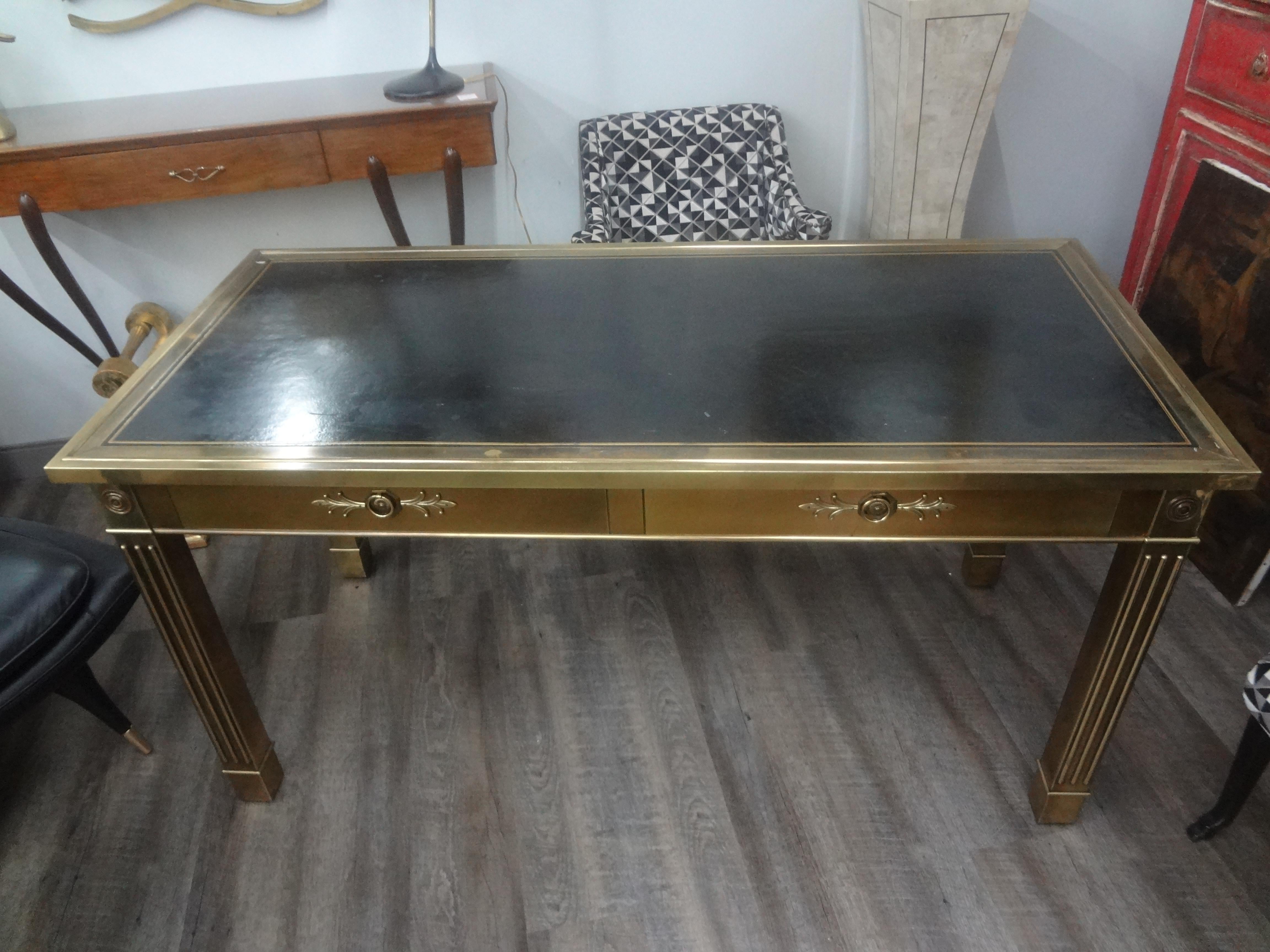 Louis XVI Iconic Mastercraft Brass Desk With Leather Top For Sale