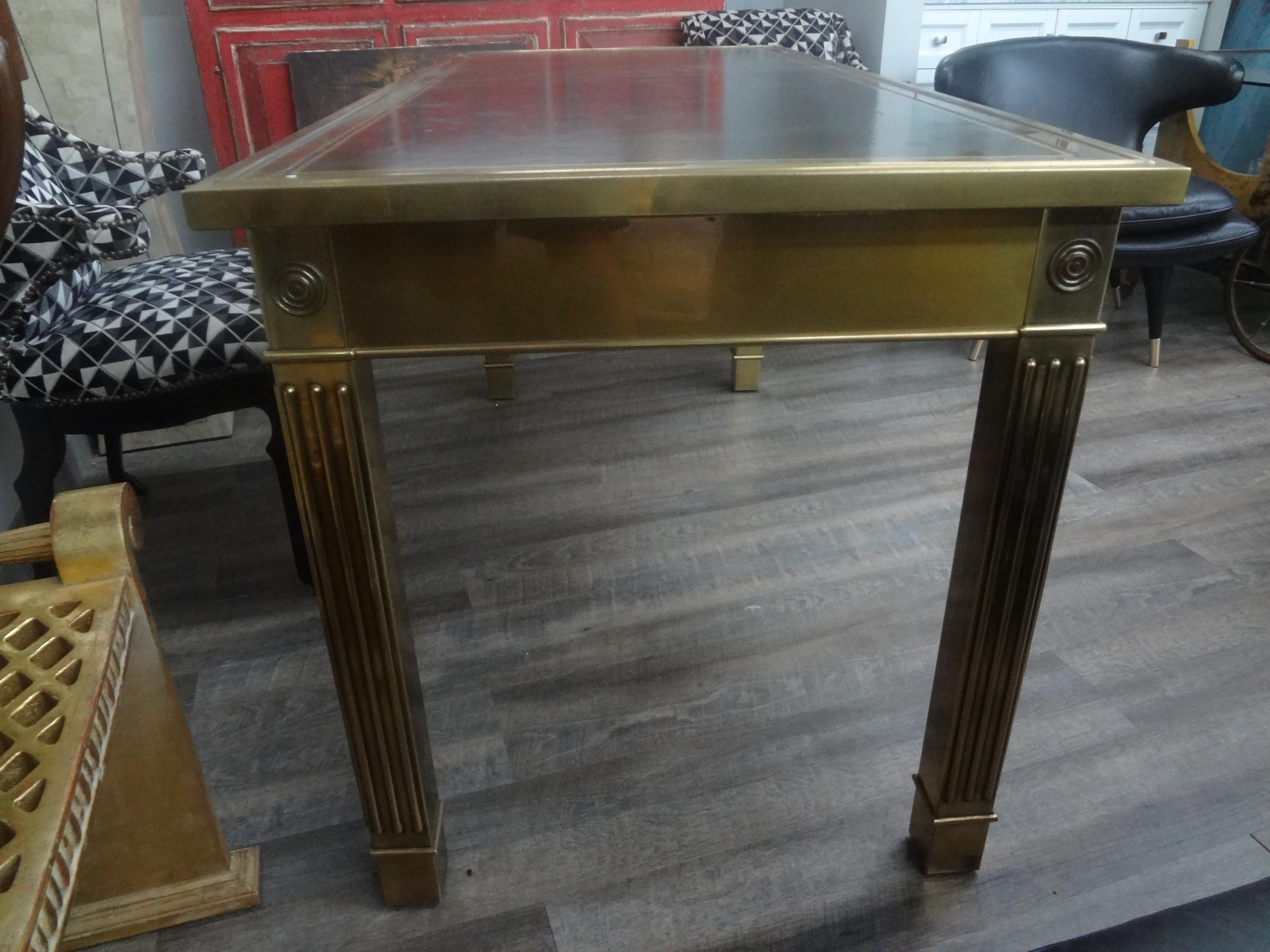 American Iconic Mastercraft Brass Desk With Leather Top For Sale