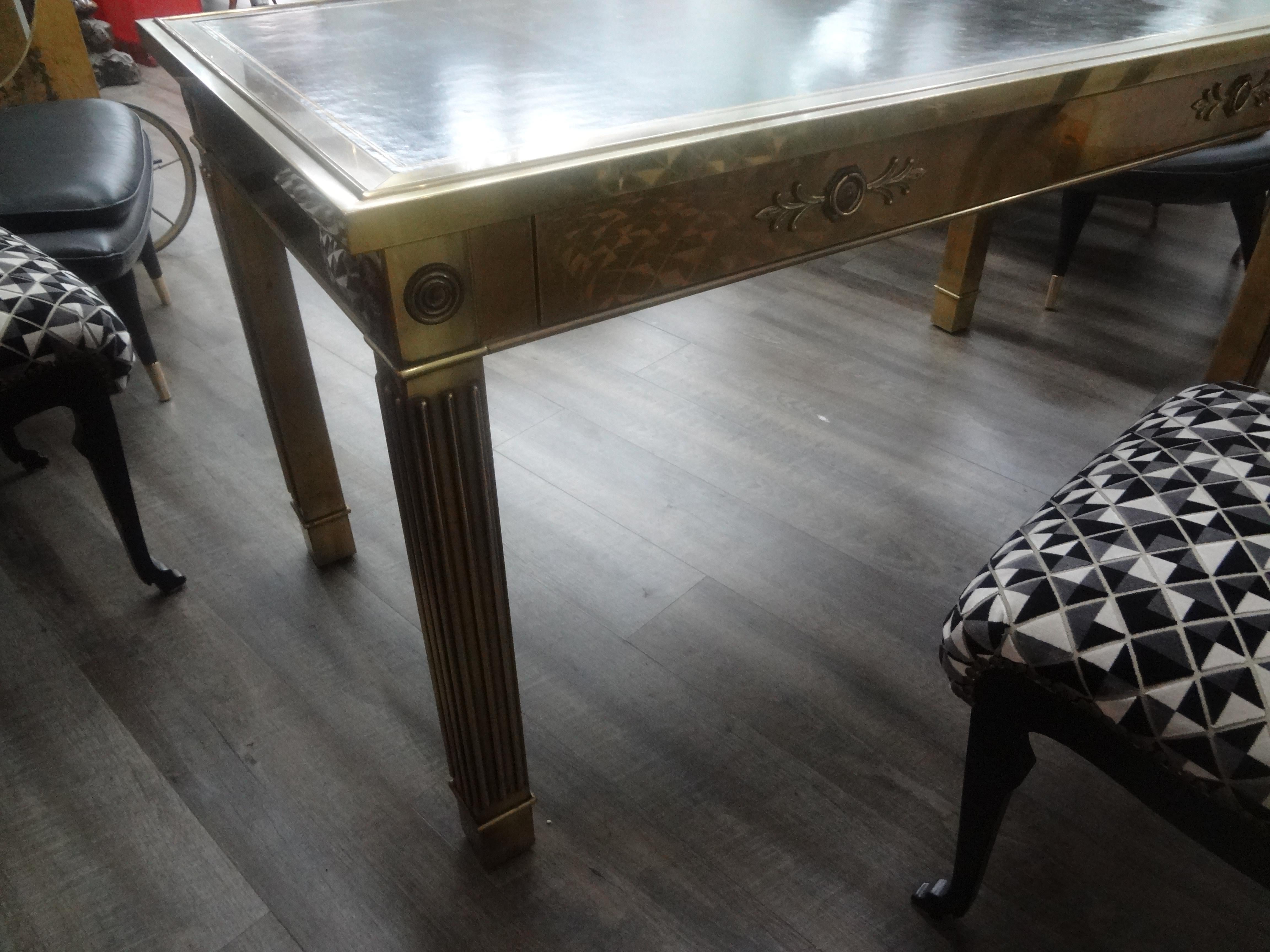 Iconic Mastercraft Brass Desk With Leather Top In Good Condition For Sale In Houston, TX